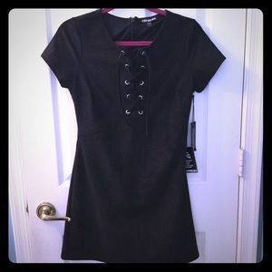 Express Black Suede Lace-Up Dress